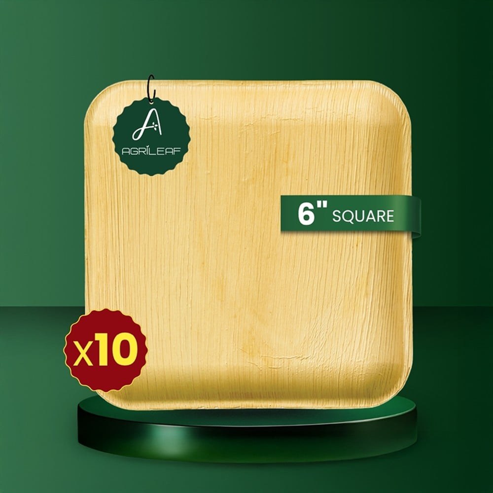 AGRILEAF 6-Inch Square Palm Leaf Disposable Plates available from Fresh World HSR Layout