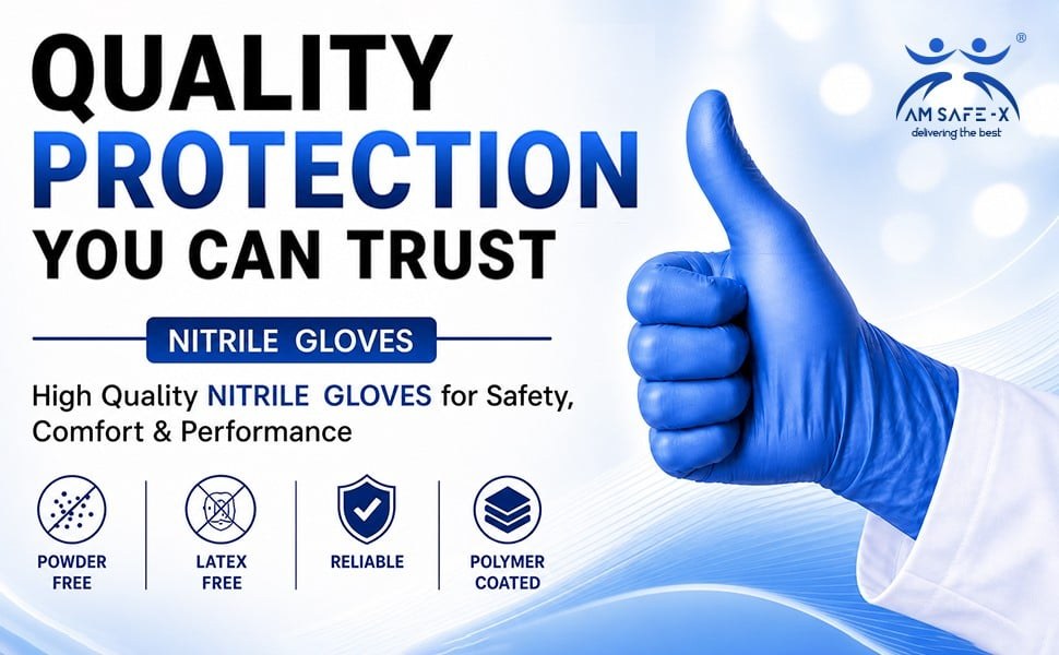 Am Safe-X Nitrile Disposable Gloves Medium (Nitrile, Light Blue) available from Fresh World HSR Layout