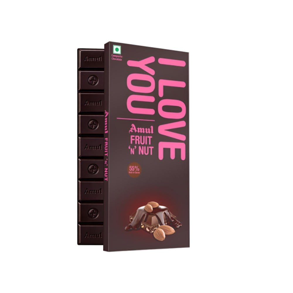 Amul I Love You Fruit 'n' Nut Dark Chocolate Bar available from Fresh World HSR Layout