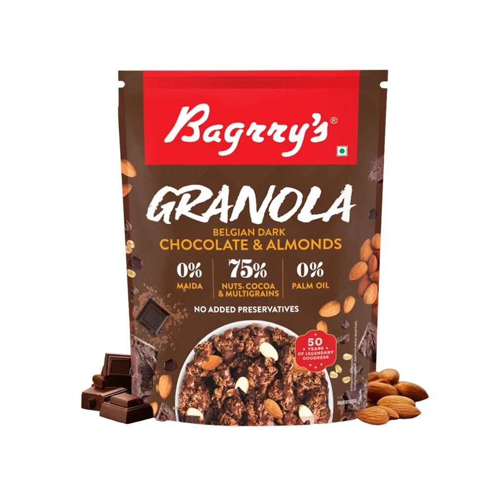Bagrry's Belgian Dark Chocolate & Almonds Granola available from MK Retail RT Nagar