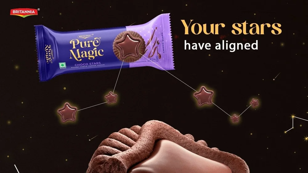 Britannia Pure Magic Choco Stars Chunky Chocolate Topped Cookies available from Ravi Kirana Store