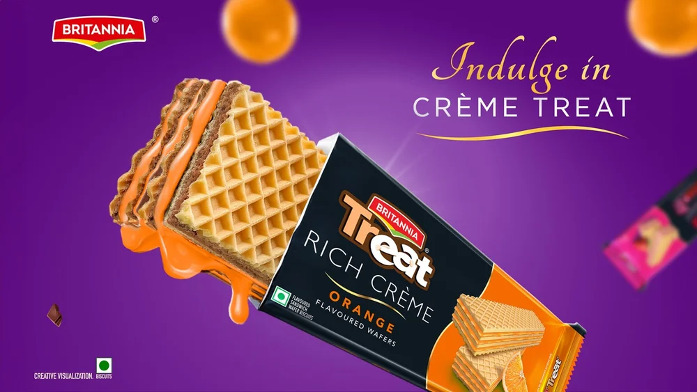 Britannia Treat Rich Creme Orange Flavoured Wafers available from Ravi Kirana Store